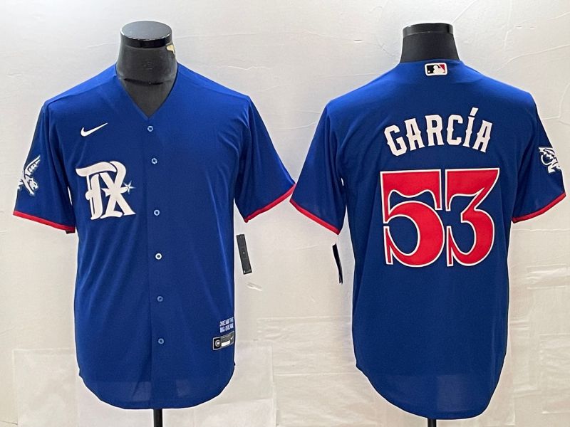 Men Texas Rangers 53 Garcia Blue Game Nike 2023 MLB Jersey style 8